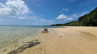 Mother and daughter hanging at a stunting beach